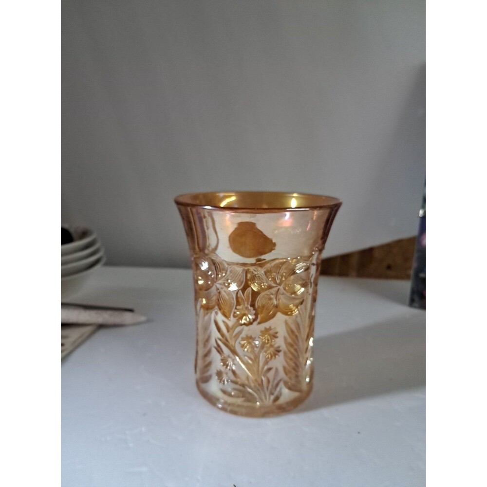 Vintage Imperial Carnival Glass Marigold Tiger Lilly 8oz 4" Water Tumbler